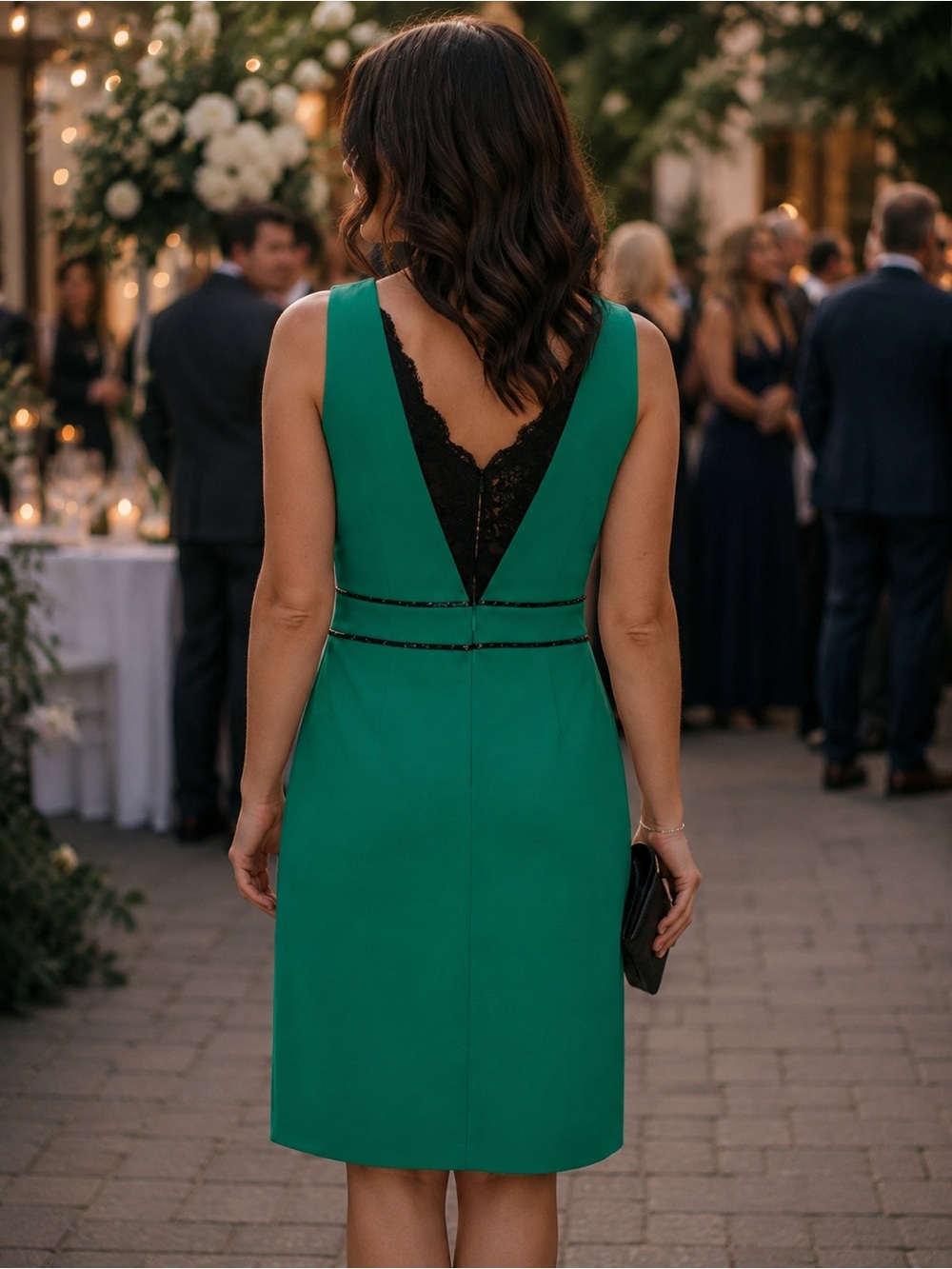 The Limited Scandal Coll. Green Backless Sheath Dress with Black Lace Inset - 8!